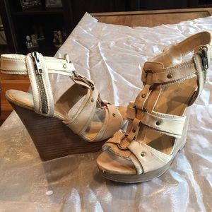 Tan Aldo strappy wedges